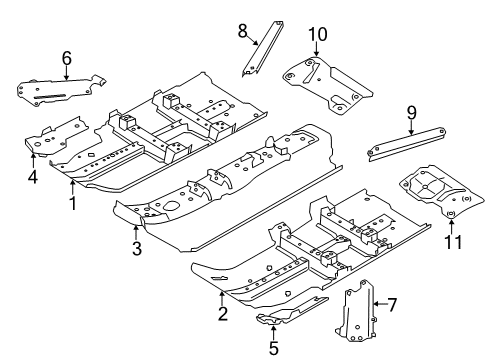 2014 Nissan Rogue Pillars, Rocker & Floor - Floor & Rails Floor Front Diagram for 74321-6FL0D