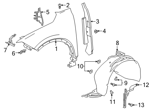 2021 Chevrolet Blazer Fender & Components Upper Insulator Diagram for 84825210