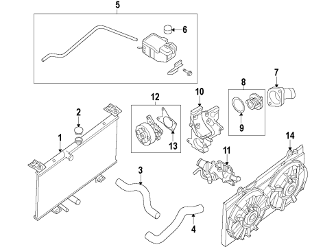 2015 Nissan Sentra Cooling System, Radiator, Water Pump, Cooling Fan Hose-Radiator, Upper Diagram for 21501-3SG0A