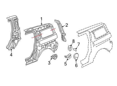 2010 Honda Element Quarter Panel & Components Gutter, L. RR. Pillar Diagram for 63720-SCV-A10ZZ