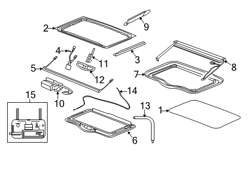 2006 GMC Canyon Sunroof Bracket Kit, Sun Roof Module Diagram for 89045969