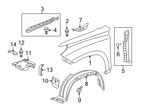 2011 Lexus GX460 Fender & Components Shield Sub-Assembly, Fender Diagram for 53805-60110