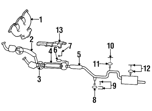 1994 Ford Taurus Exhaust Components, Exhaust Manifold Muffler Diagram for F4DZ-5230-B