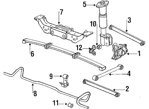 1990 Pontiac Grand Prix Rear Suspension Components, Lower Control Arm, Upper Control Arm, Stabilizer Bar Rear Suspension Strut Assembly Diagram for 22065049
