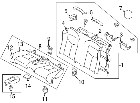 2009 Infiniti G37 Rear Seat Components Cushion Assembly Rear Seat Diagram for 88300-JJ65B