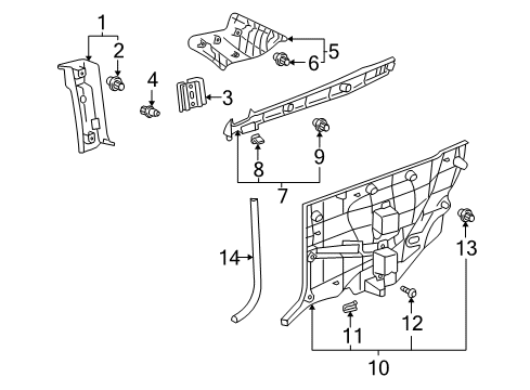 2005 Toyota Solara Interior Trim - Quarter Panels Pillar Trim Diagram for 62410-AA030-A1