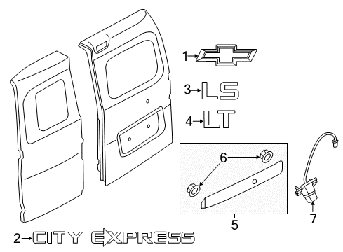 2016 Chevrolet City Express Parking Aid Finish Molding Diagram for 19317798