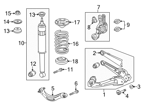 2019 Acura ILX Rear Suspension Components, Upper Control Arm, Stabilizer Bar Rubber, Left Rear Spring Mounting (Upper) Diagram for 52466-TR0-A00