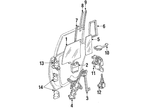 1991 Cadillac Brougham Rear Door - Glass & Hardware Rear Side Door Latch Diagram for 16606314