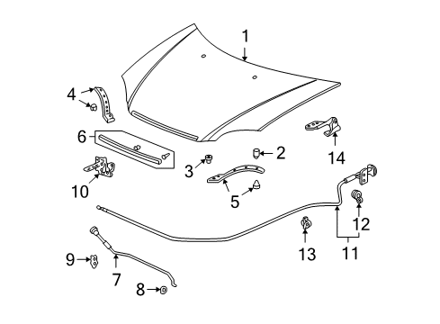 2003 Honda Civic Hood & Components Stay, Hood Opener Diagram for 74145-S5B-000