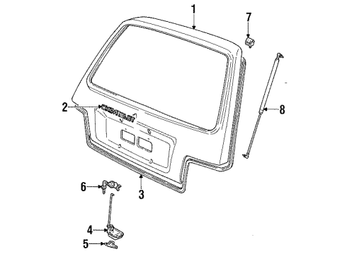 1987 Chevrolet Sprint Gate & Hardware Support, Rear Compartment Lid Strut Diagram for 96056258