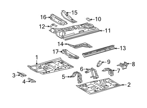 2010 Scion xD Pillars, Rocker & Floor - Floor & Rails Floor Crossmember Diagram for 57454-52010