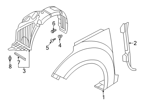 2013 Hyundai Veloster Fender & Components Front Wheel Guard Assembly, Right Diagram for 86812-2V500
