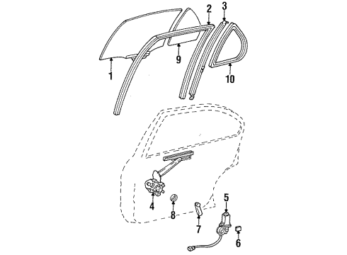 1995 Toyota Tercel Rear Door - Glass & Hardware Weatherstrip, Rear Door Quarter Window, RH Diagram for 68188-16080