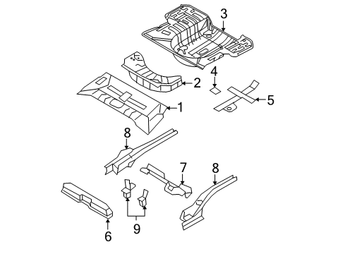 2009 Hyundai Accent Rear Body - Floor & Rails Bracket Assembly-Rear Towing Hook Diagram for 65517-1E210