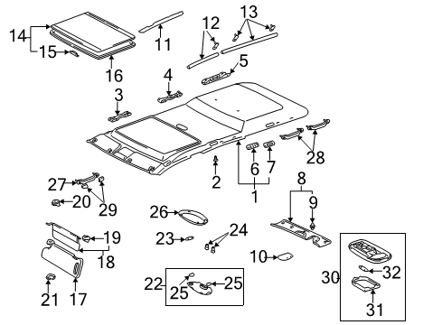 2001 Toyota Sequoia Interior Trim - Roof Sunvisor Support Diagram for 74325-0C020