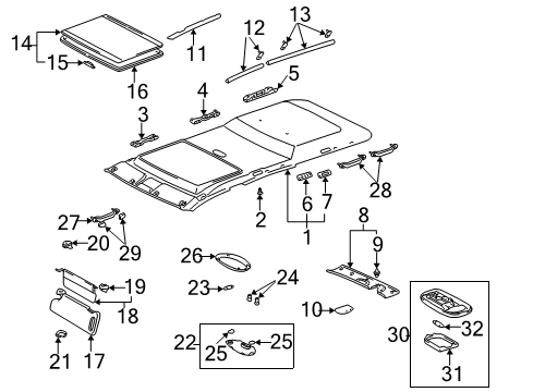 2001 Toyota Sequoia Interior Trim - Roof Sunvisor Holder Diagram for 74348-0C020-B0