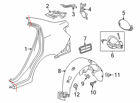 2014 Chevrolet Sonic Quarter Panel & Components Wheelhouse Liner Diagram for 95433471