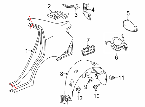 2013 Chevrolet Sonic Fuel Door Wheelhouse Liner Diagram for 95072272