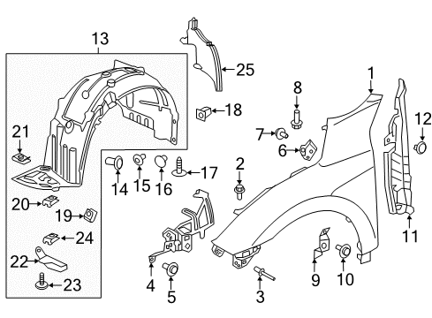 2019 Honda Civic Fender & Components Fender Right, Front Inner Diagram for 74101-TBA-A00