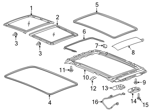 2018 GMC Terrain Sunroof Sunroof Frame Clip Diagram for 84187587