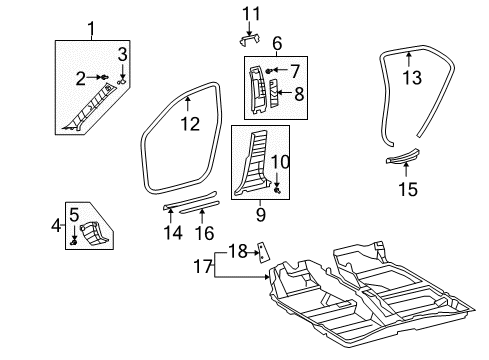 Diagram for 2012 Toyota Corolla Interior Trim - Pillars, Rocker & Floor 