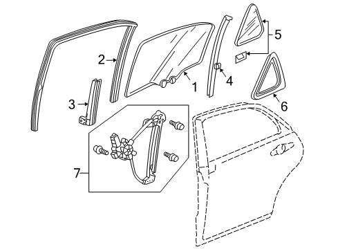 2005 Honda Accord Rear Door Sash, R. RR. Door Quarter Diagram for 72731-SDA-A11