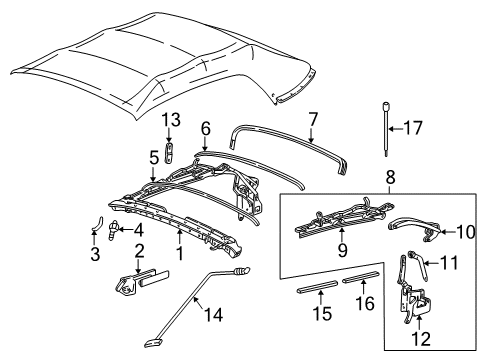 1999 Ford Mustang Convertible Top Lift Cylinder Diagram for XR3Z-7650600-AA