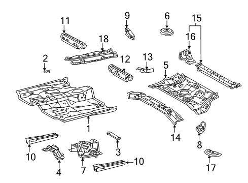 2007 Pontiac Vibe Pillars, Rocker & Floor - Floor & Rails Front Floor Pan Diagram for 88972252