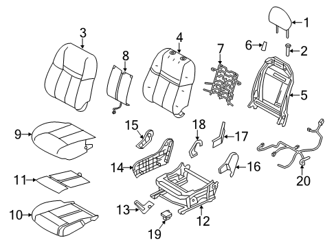 2022 Nissan Rogue Sport Passenger Seat Components Pad Assembly-Back, Front Seat, RH Diagram for 87611-6MA0A