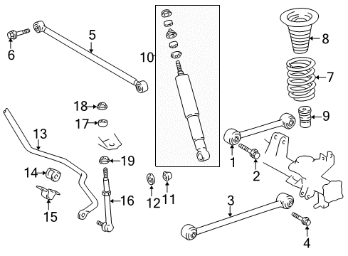 2001 Toyota 4Runner Rear Suspension Components, Lower Control Arm, Upper Control Arm, Stabilizer Bar Coil Spring Diagram for 48231-35250