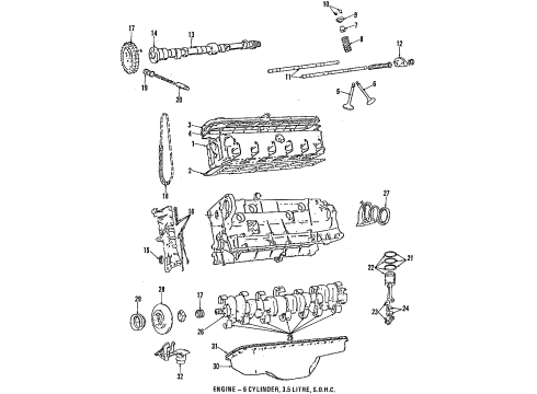 1989 BMW 635CSi Engine Parts, Mounts, Cylinder Head & Valves, Camshaft & Timing, Oil Pan, Oil Pump, Crankshaft & Bearings, Pistons, Rings & Bearings Rocker Arm Shaft Intake Rear Diagram for 11331274929