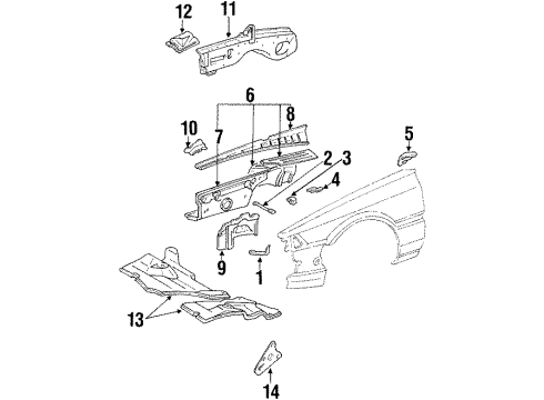 1990 Lexus ES250 Structural Components & Rails Apron Sub-Assy, Front Fender, LH Diagram for 53702-32911