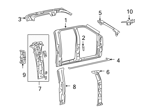 2004 Ford F-150 Uniside Roof Reinforcement Diagram for 4L3Z-1651187-BA