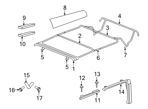 2012 Jeep Wrangler Convertible/Soft Top - Frame & Components Pivot-Folding Top Side Bow Diagram for 68003651AA