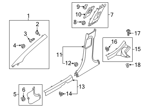 2020 Hyundai Accent Interior Trim - Pillars, Rocker & Floor Trim Assembly-Front Pillar LH Diagram for 85810-J0000-XUG