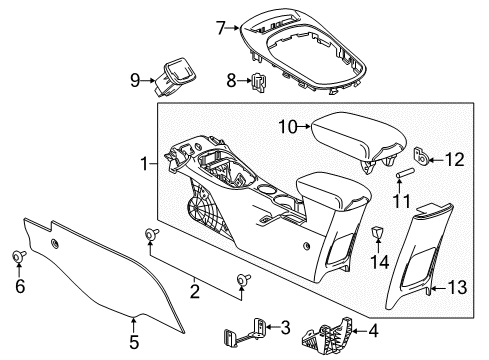 2018 Chevrolet Cruze Center Console Console Assembly Diagram for 84154123