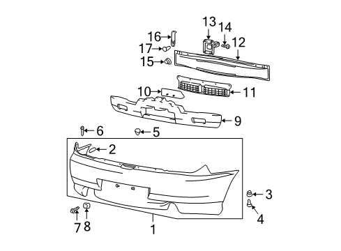 2004 Hyundai Tiburon Rear Bumper Bolt Diagram for 86593-29520