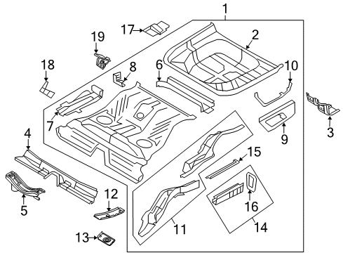 2010 Lincoln MKS Rear Floor & Rails Rail End Diagram for 8A5Z-5410456-A