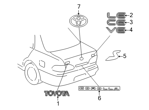 1999 Toyota Corolla Exterior Trim - Trunk Lid Nameplate Diagram for 75441-12770