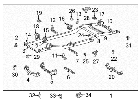 1998 Toyota 4Runner Frame & Components Front Extension Diagram for 51110-35010