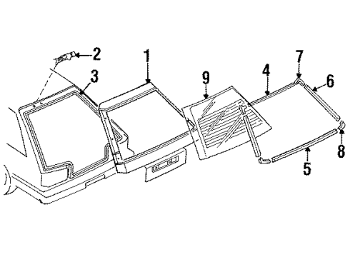 1989 Nissan Sentra Lift Gate & Hardware, Glass, Exterior Trim Back Door Diagram for K0100-64A35