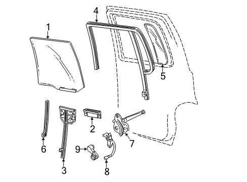 2002 Ford Explorer Sport Trac Rear Door - Glass & Hardware Regulator Diagram for 3L2Z-7827008-AA