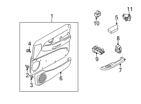 2002 Infiniti QX4 Lift Gate Front Left Door Trim Panel Armrest Diagram for 80941-3W701