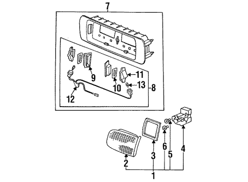 1995 Honda Civic Rear Combination Lamps, License Lamps Housing, R. Diagram for 34104-SR4-A01