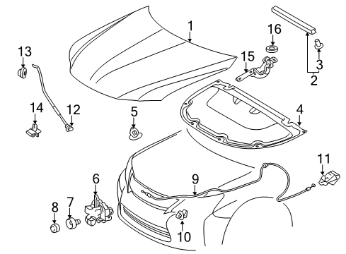 2012 Lexus CT200h Hood & Components Hood Lock Assembly Diagram for 53510-76020