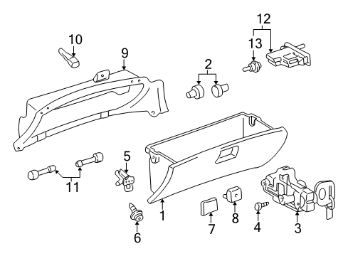 2002 Toyota Celica Glove Box Cylinder & Keys Screw Diagram for 90161-50007