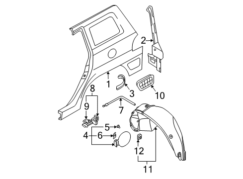 2001 Hyundai Santa Fe Quarter Panel & Components Catch & Cable Assembly-Fuel Filler Diagram for 81590-26000