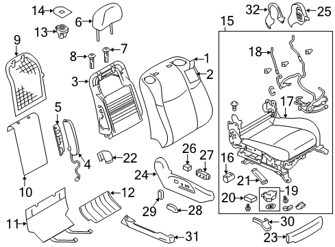 2019 Infiniti Q70 Passenger Seat Components Cushion Assy-Front Seat Diagram for 87300-6AR3A