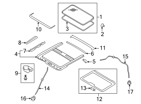 2017 Infiniti QX50 Sunroof Rail Assy-Sunroof Diagram for 91350-1UR0A